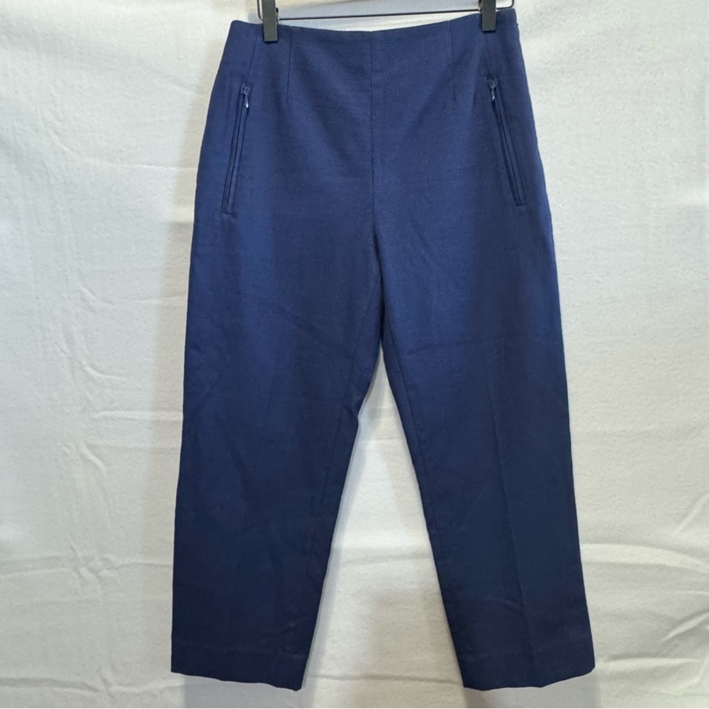 Club Monaco Cigarette Cropped Ankle Pants Navy Blue Women's Sz 4 Side Zip Pocket